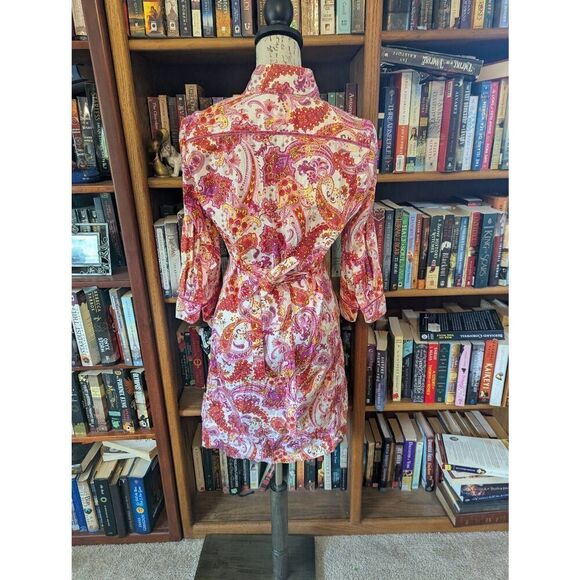 Robert Graham Women's Size 4 Orange Pink Embroidered Charlotte Mini Dress Paisle - Picture 2 of 8